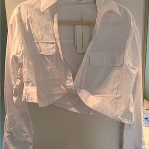 Commense White Cropped-Plunge Shirt